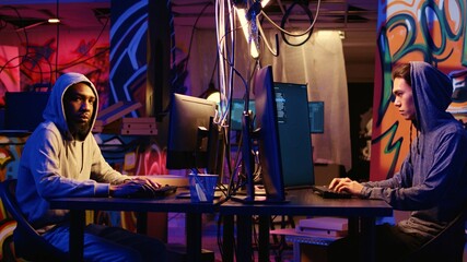 Aufkleber - portrait of security hackers exploring methods of breaching defenses and exploiting weaknesses in co