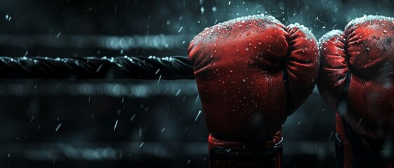 a boxing-themed UI background that transitions from the red of boxing gloves to the dark hue of the ring corner evoking the intensity of a match, Ideal for App and Website Design . 