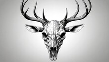 Vintage Image Illustration Of A Deer Skull, Antlers. Isolated. White Background. Generative AI