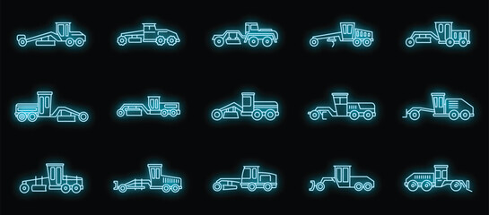 Poster - construction grader machine icons set. outline set of construction grader machine vector icons neon 