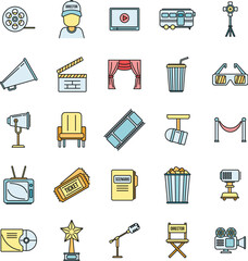 Poster - studio stage director icons set. outline set of studio stage director vector icons thin line color f