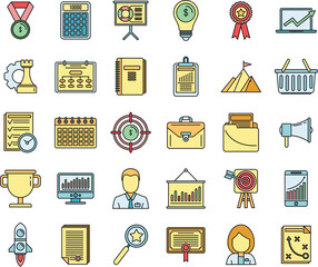 Poster - business product manager icons set. outline set of business product manager vector icons thin line c