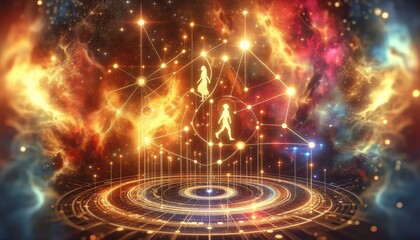 abstract astrology concept with zodiac signs and cosmic background