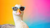 Fototapeta  - Portrait of a funny goose in sunglasses