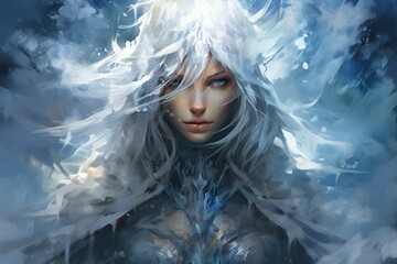 Sticker - A frost mage, capable of freezing enemies in their tracks and summoning blizzards of icy destruction. - Generative AI