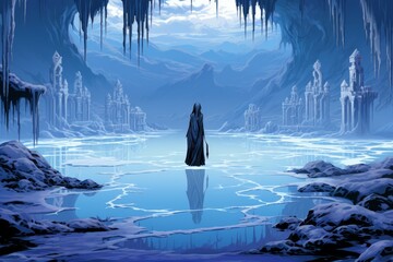 Canvas Print - A frost mage, capable of freezing enemies in their tracks and summoning blizzards of icy destruction. - Generative AI