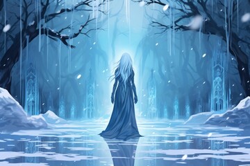 Canvas Print - A frost mage, capable of freezing enemies in their tracks and summoning blizzards of icy destruction. - Generative AI