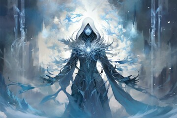 Poster - A frost mage, capable of freezing enemies in their tracks and summoning blizzards of icy destruction. - Generative AI