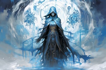 Sticker - A frost mage, capable of freezing enemies in their tracks and summoning blizzards of icy destruction. - Generative AI