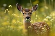 a deer in a field of dandelions