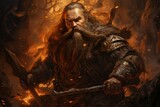 Fototapeta Las - A battle-hardened dwarf warrior, renowned for skill with a warhammer and unyielding determination. - Generative AI