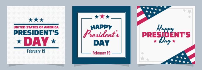 Wall Mural - Set of banner templates for President’s Day. Set of greeting cards and square posts for social media. Modern minimal vector illustration collection.