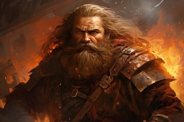 Wall Mural - A battle-hardened dwarf warrior, renowned for skill with a warhammer and unyielding determination. - Generative AI