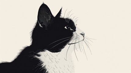 Wall Mural - cute black and white cat illustration generative ai