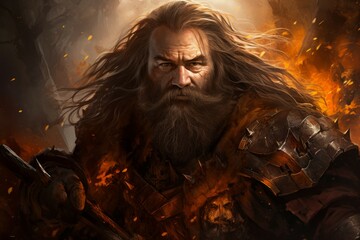 Wall Mural - A battle-hardened dwarf warrior, renowned for skill with a warhammer and unyielding determination. - Generative AI