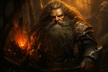 Canvas Print - A battle-hardened dwarf warrior, renowned for skill with a warhammer and unyielding determination. - Generative AI