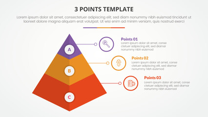 Aufkleber - 3 points stage template infographic concept for slide presentation with 3d pyramid shape with 3 point list with flat style