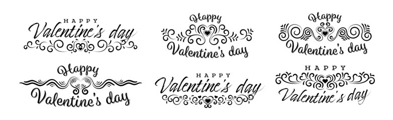 Wall Mural - Line art, happy valentines day text set, vintage love decoration. Black love concept labels, valentine's day text to use for love greetings, valentine's day card. Hand drawn love concept vector set.