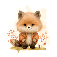 Wall Mural - Adorable red fox watercolor illustration