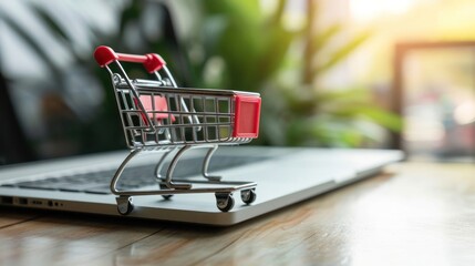 Poster - Shopping Cart on Top of Laptop Online Shopping Concept Photo Generative AI
