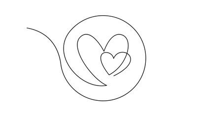 Hearth love continuous line hand writing illustration