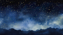 金色の星がきらめく夜空の水彩イラスト背景