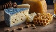 Blue Stilton with Honeycomb, a piece of Blue Stilton cheese next to a fresh honeycomb, the bold