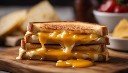 Wall Mural - Gooey Grilled Cheese Sandwich, a close-up of a grilled cheese sandwich with melted cheddar