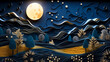 © volgariver - Night landscape with full moon in paper cut and quilling art technique.