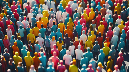 Diverse Unity: A Large Crowd of People Standing Together, Representing a Diverse Community and Emphasizing the Concept of Teamwork. 3D Colorful. Vivid.