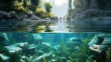Illustration Of River Pool Piece Of Aquarium Or Small Pond Ai Generative