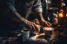 A Barista Creating Latte Art, Illustrating Skill And The Culture Of Coffee. Generative Ai.