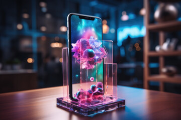 Poster - A mockup of a smartphone with a creative app design, showcasing digital innovation and technology. Generative Ai.