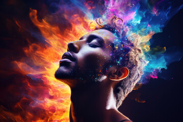 Wall Mural - a silhouette of a person with a colorful aura, representing the awakening of new emotions. concept o