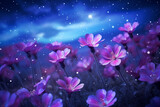 Fototapeta Kwiaty - Beautiful purple flower field at night sky light. 