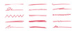 © Polina Tomtosova - Pen underline line stroke, red marker scribble. Hand drawn mark, brush drawn curve, doodle sketch vector. Red pen text underline, handwritten doodle elements, lettering emphasis. Vector illustration