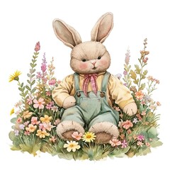 Poster - Watercolor Illustration Rabbit with Clothes