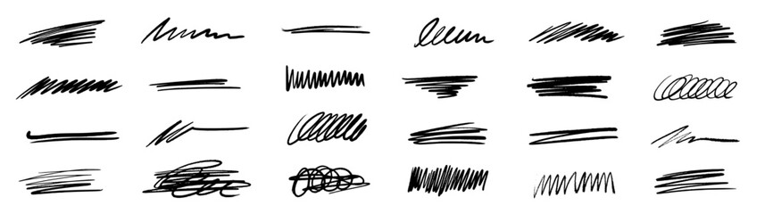 Wall Mural - Line brush marker, pen, pencil stroke vector. Line brush marker scribble sketch underline. Hand drawn doodle pencil scratch mark. Scrawl texture underline effect. Vector illustration.