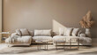 Minimalist boho home interior background with sofa and coffee tables. Ai Generative