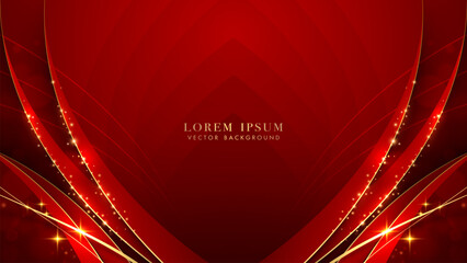 Wall Mural - Red luxury background with golden line, red curve shape, glitter light effect and bokeh decoration