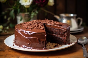 Homemade chocolate cake with chocolate frosting