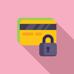 Poster - Credit card lock icon flat vector. Document protect. Use private business