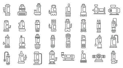 Sticker - Submersible pump icons set outline vector. Motor machine. Electric equipment