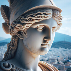 Athena marble statue, the ancient goddess of science and knowledge, Athens Greece. Athena the ancient Greek goddess. Statue of greek goddess.