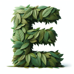 Wall Mural - The letter E is made out of leaves, leaves Alphabet, on a White background, isolated on white, photorealistic	
