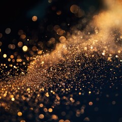 Golden glitter particles gold glitter shining on black background