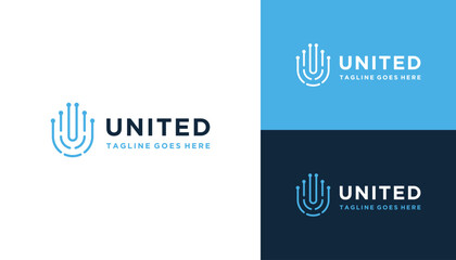 Poster - Modern Initial Letter U with Digital Wire Line Dots For Modern Futuristic Technology Logo Design
