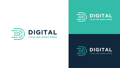 Poster - Modern Initial Letter D with Digital Wire Link For Futuristic Internet Connection Logo Design