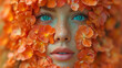 Captivating image a close up woman's face decorated with a flower petals.  Surrealistic artwork. The intricate details, and utilize soft lighting. The magical and dreamlike ambiance.