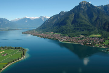 Wall Mural - aerial view background river lake nature